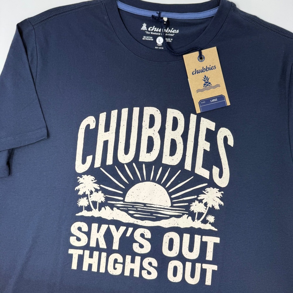 Chubbies Mens The No Brainer Navy Graphic T Shirt Sky's Out Thighs Out Large NEW